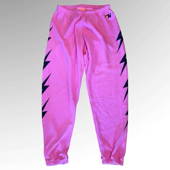 Aviator Nation Pink Joggers with Black Lightning Bolts - Picture 4 of 7